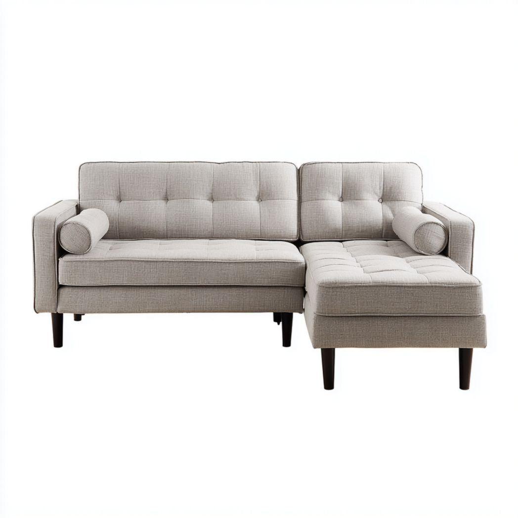 Canapé d'angle en tissu couleur beige avec méridienne 210 x 90 x 75cm