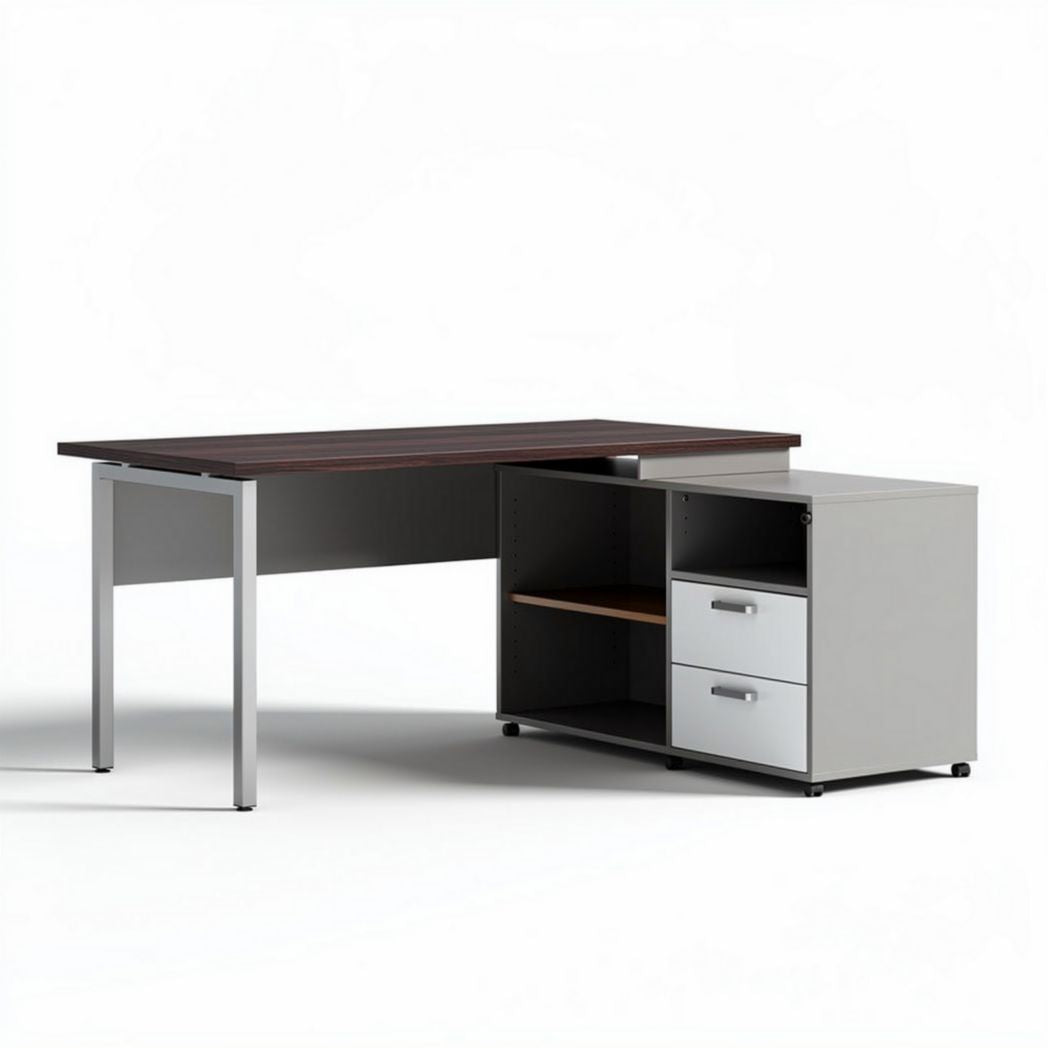 Bureau en bois avec piètement en métal et rangement latéral 150 x 75 x 75cm