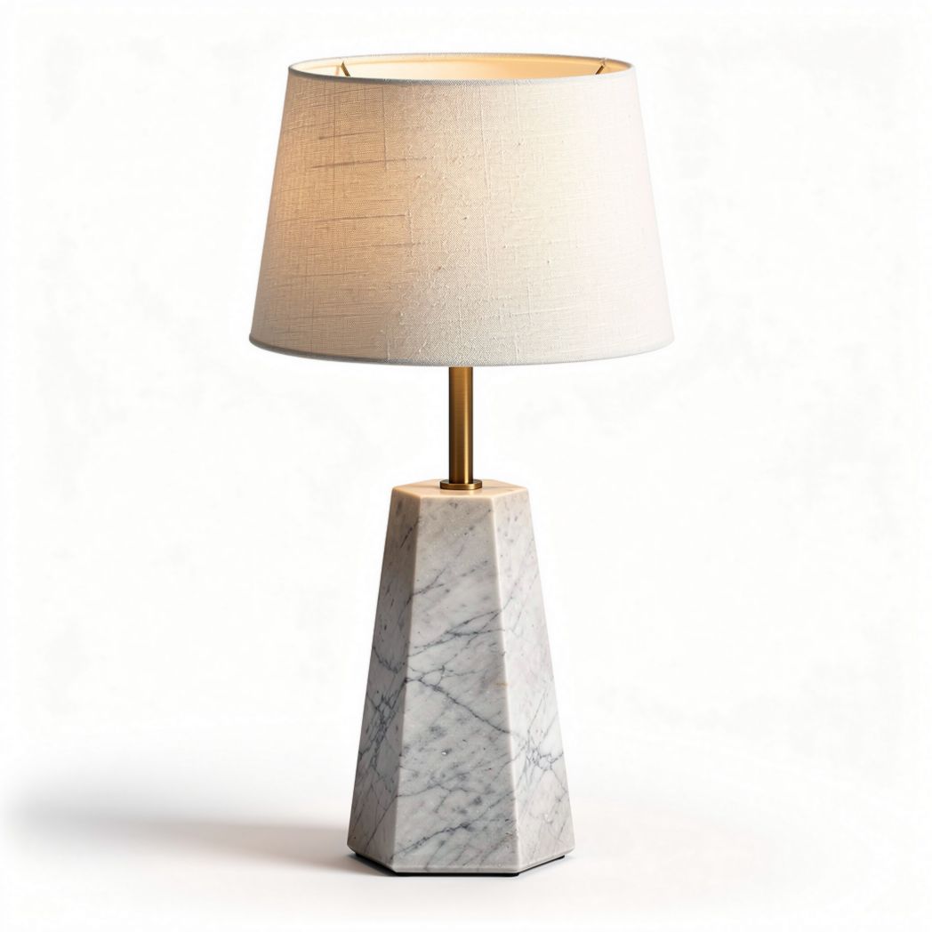 Lampe de table en marbre blanc avec abat-jour en lin 30 x 30 x 55cm