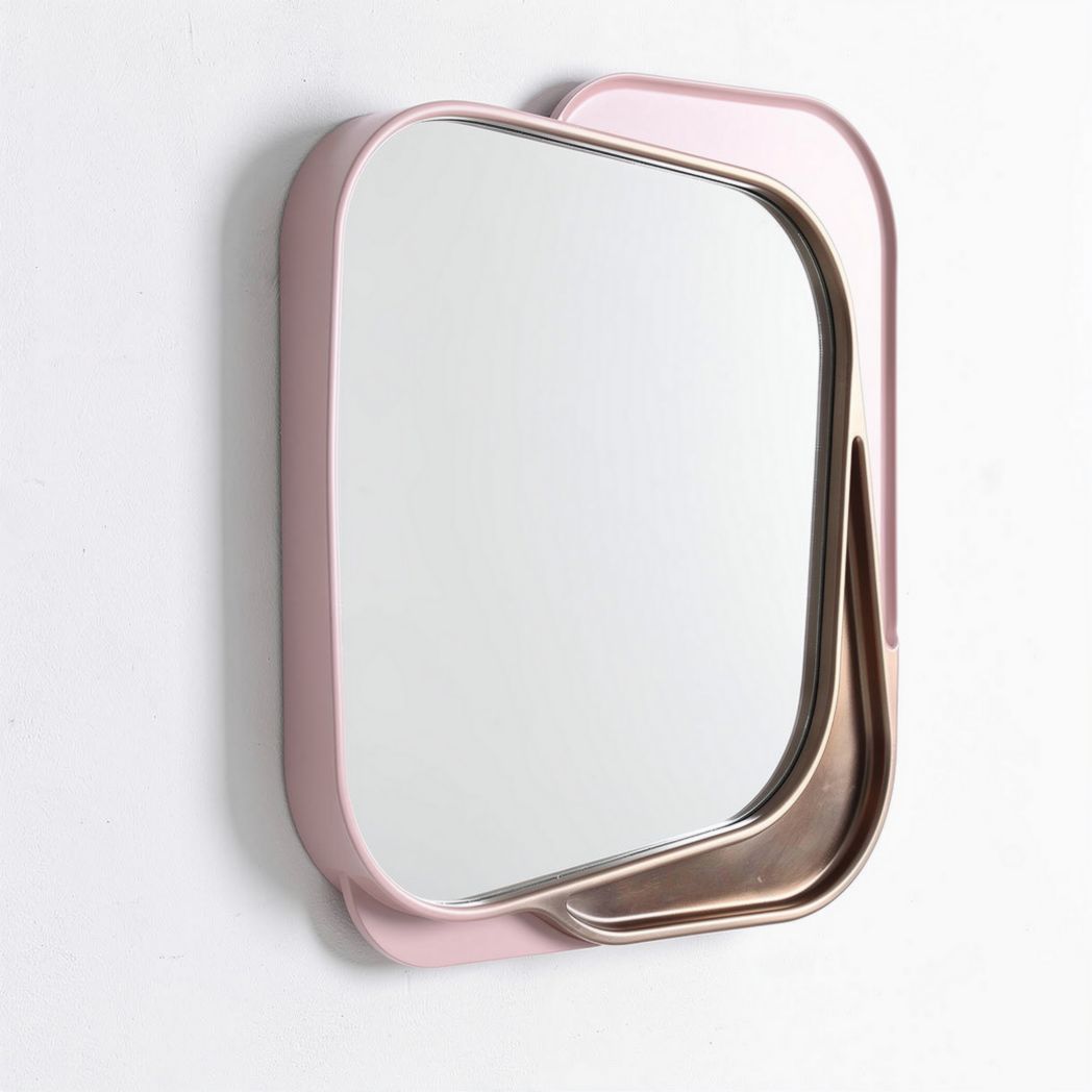 Miroir en métal rose avec cadre en plastique 45 x 45 x 5cm pour intérieur moderne