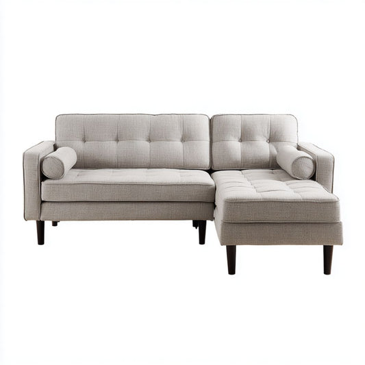 Canapé d'angle en tissu couleur beige avec méridienne 210 x 90 x 75cm