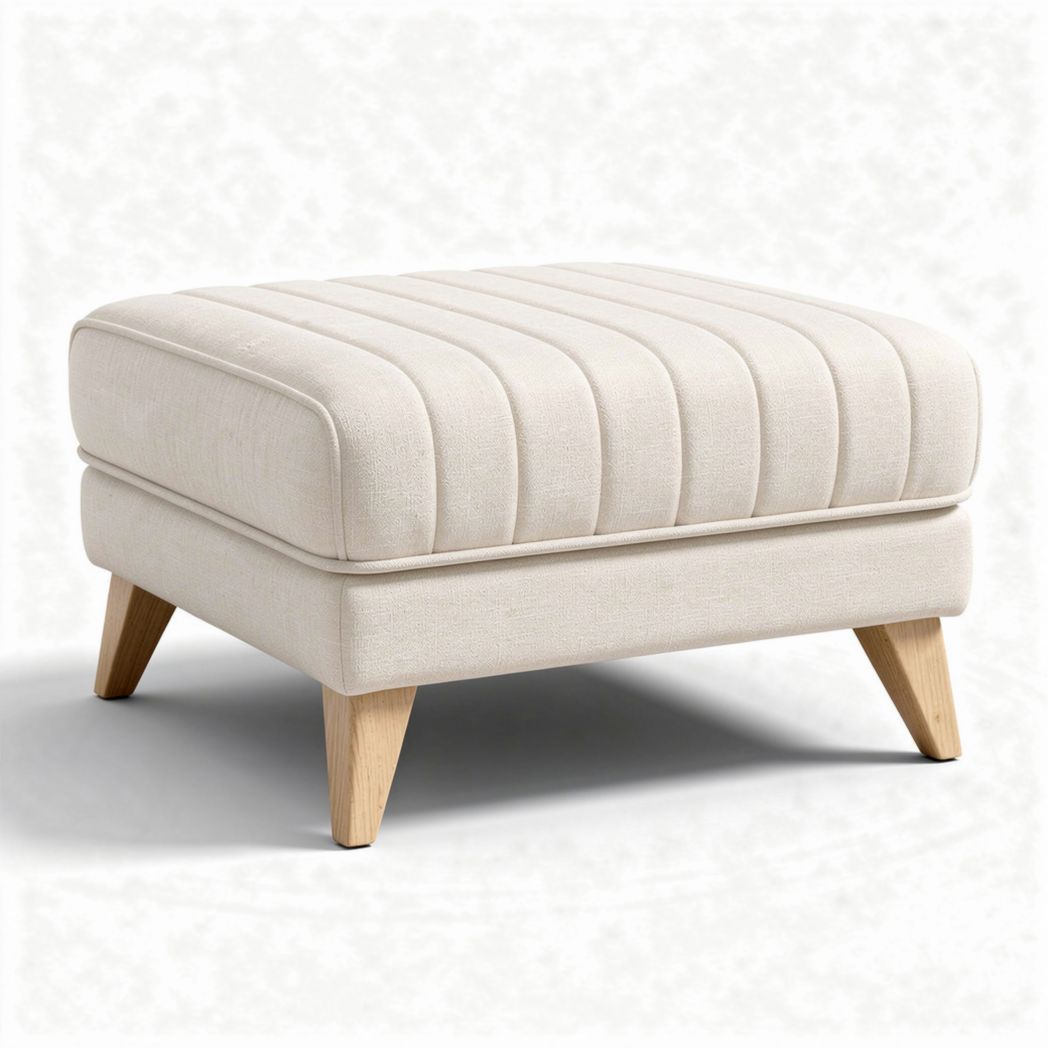 Pouf en tissu crème avec pieds en bois dimensions 45 x 45 x 30cm