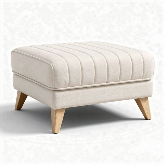 Pouf en tissu crème avec pieds en bois dimensions 45 x 45 x 30cm