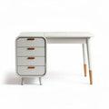 Bureau en bois avec deux tiroirs blanche et piètement en hêtre 120 x 60 x 75cm
