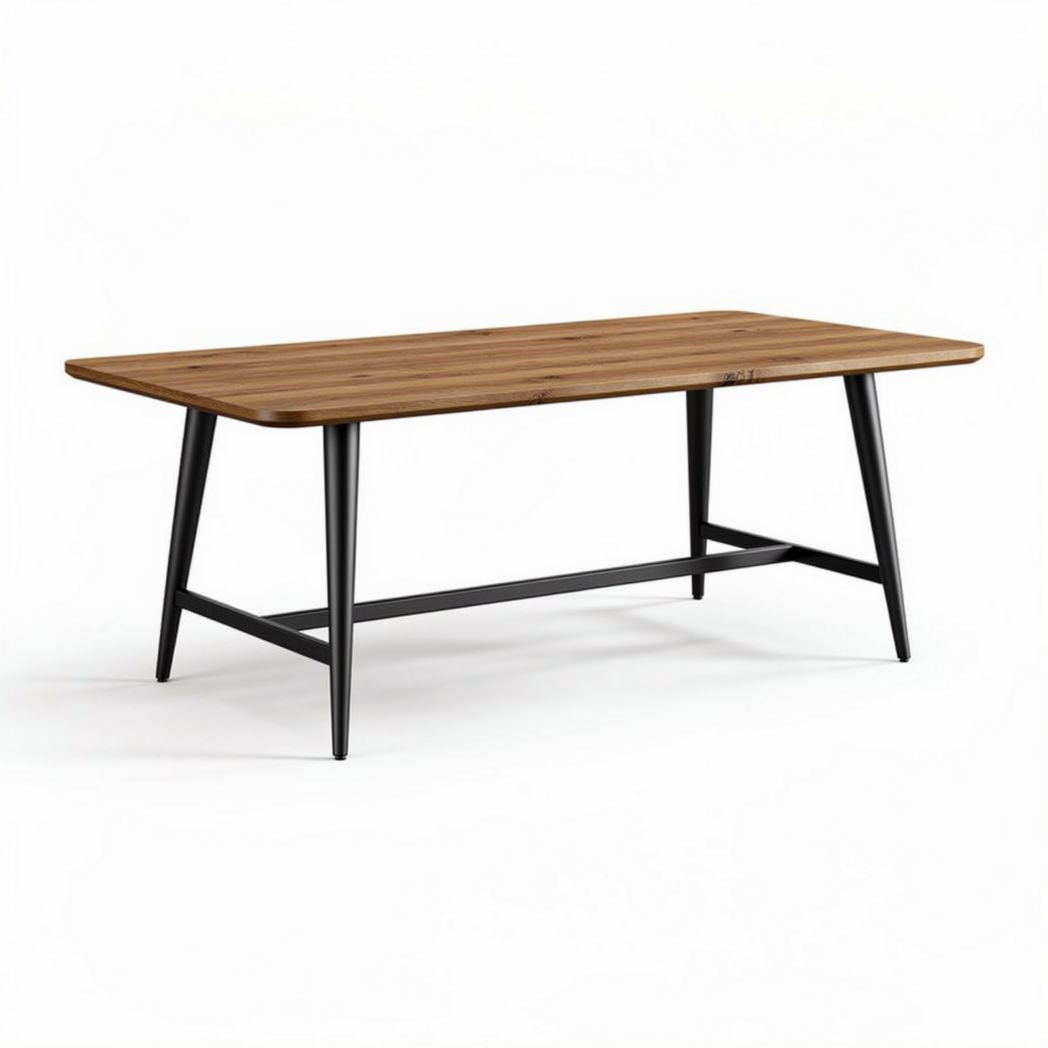 Table en bois de couleur chêne avec pieds en métal noir 150 x 75 x 75cm
