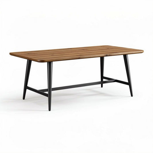 Table en bois de couleur chêne avec pieds en métal noir 150 x 75 x 75cm