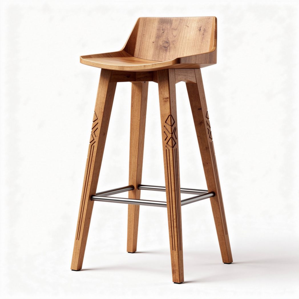 Tabouret de bar en bois à dossier en bois naturel 45 x 45 x 100cm