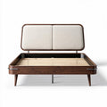 Lit scandinave en bois avec tête de lit rembourrée en tissu 200 x 160 x 100cm