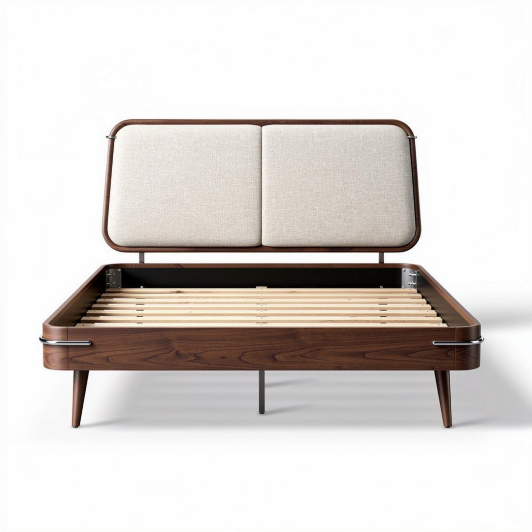 Lit scandinave en bois avec tête de lit rembourrée en tissu 200 x 160 x 100cm