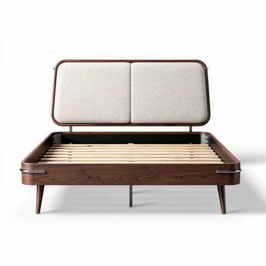 Lit scandinave en bois avec tête de lit rembourrée en tissu 200 x 160 x 100cm