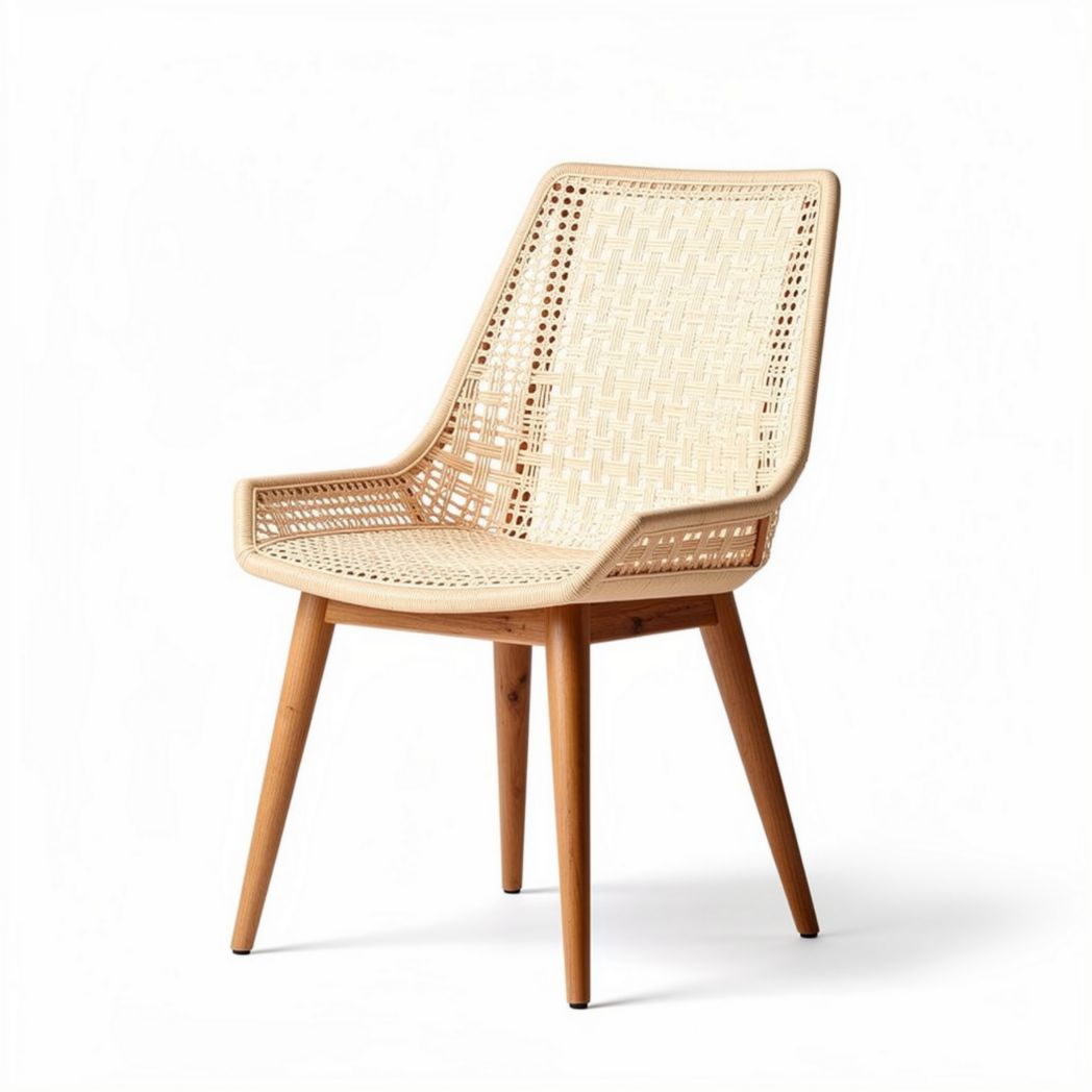 Chaise en rotin tressé avec pieds en bois naturel dimensions 50 x 50 x 80 cm
