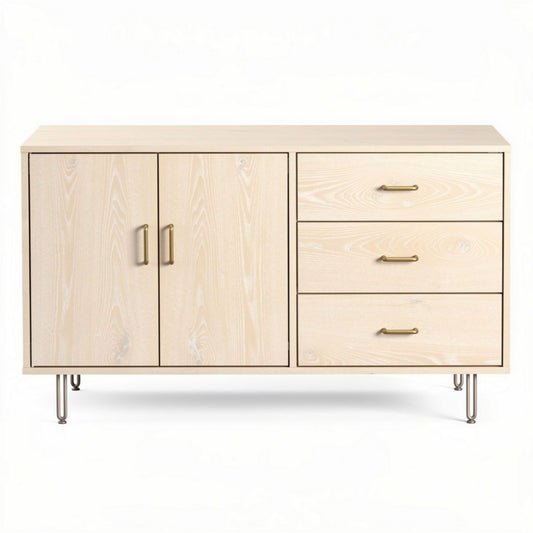 Buffet en bois clair avec trois tiroirs et deux portes 150 x 40 x 75cm