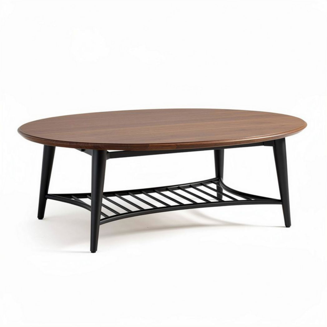 Table basse en bois et métal noir 120 x 60 x 45 cm avec espace de rangement