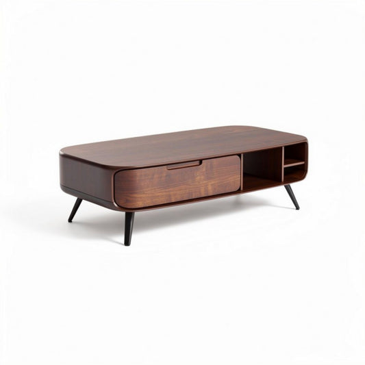 Table basse en bois marron avec tiroir et étagère 120 x 60 x 40cm